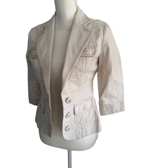 WHITE HOUSE BLACK MARKET WHBM Beige Bow Tie Back Blazer Jacket Size 00 - Picture 4 of 9